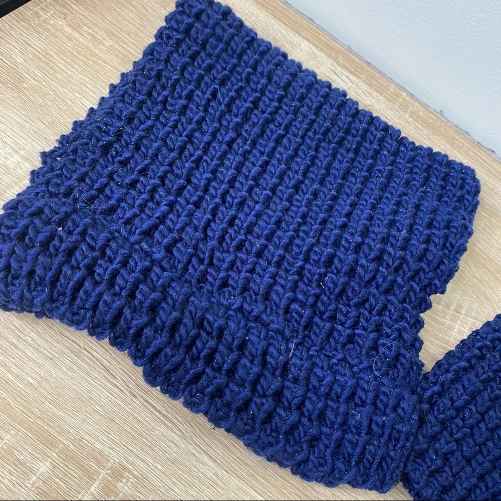Matching Metallic Knit Infinity Scarf And Pom Pom Hat Set Blue One Size - Picture 2 of 5